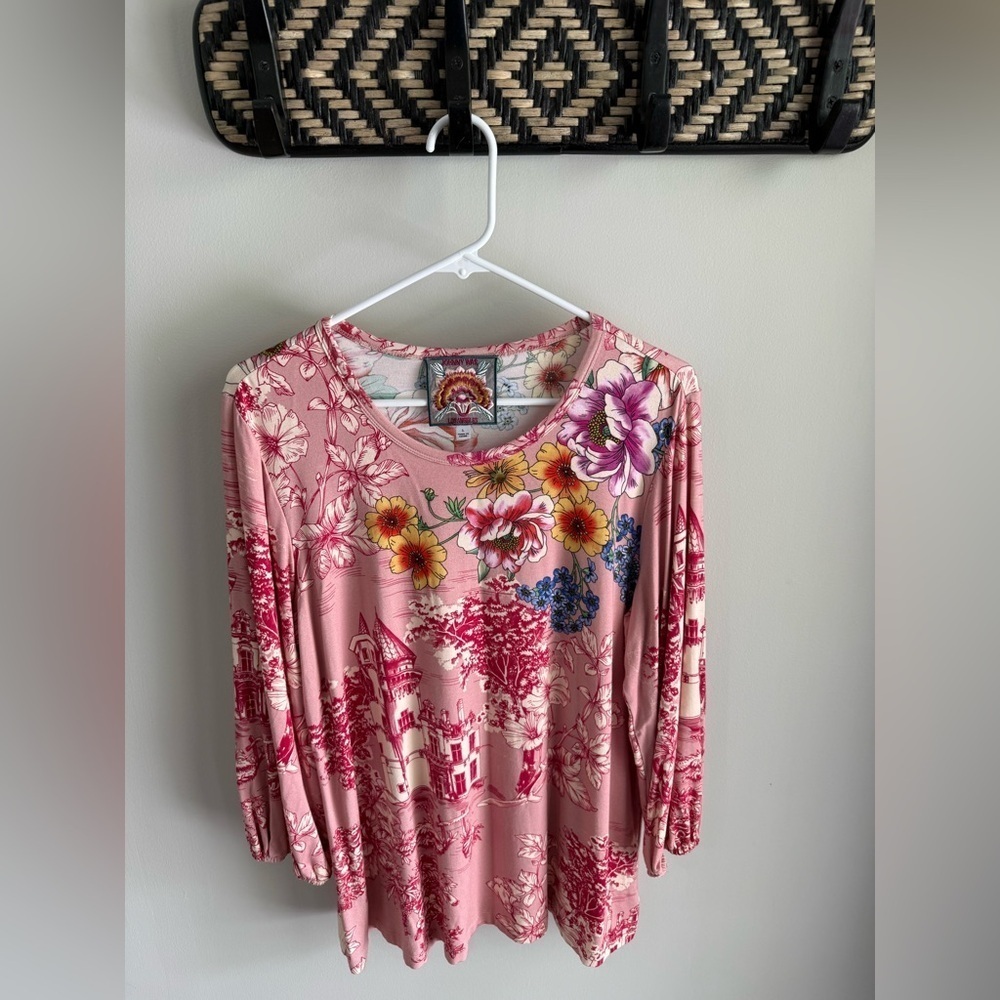 Johnny Was House on the Hill Puff Long Sleeve Top - Pink Floral - Size Large - Picture 7 of 12